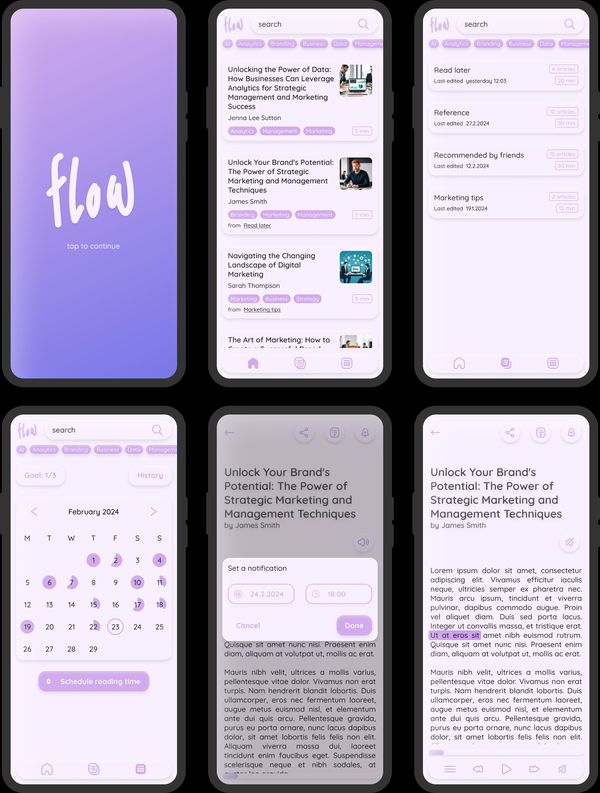 Screens of the final prototype
