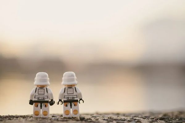 Lego Stormtroopers staring at the sunset