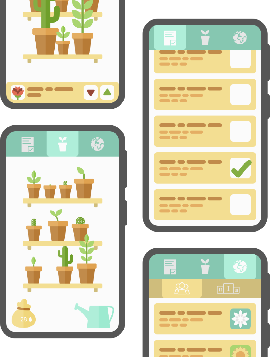 Various Hi-Fi screens of the Fugenjikko app prototype